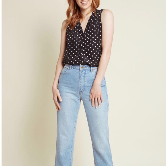 ModCloth Sleeveless Black Tunic with Polka Dots -S - Picture 2 of 4